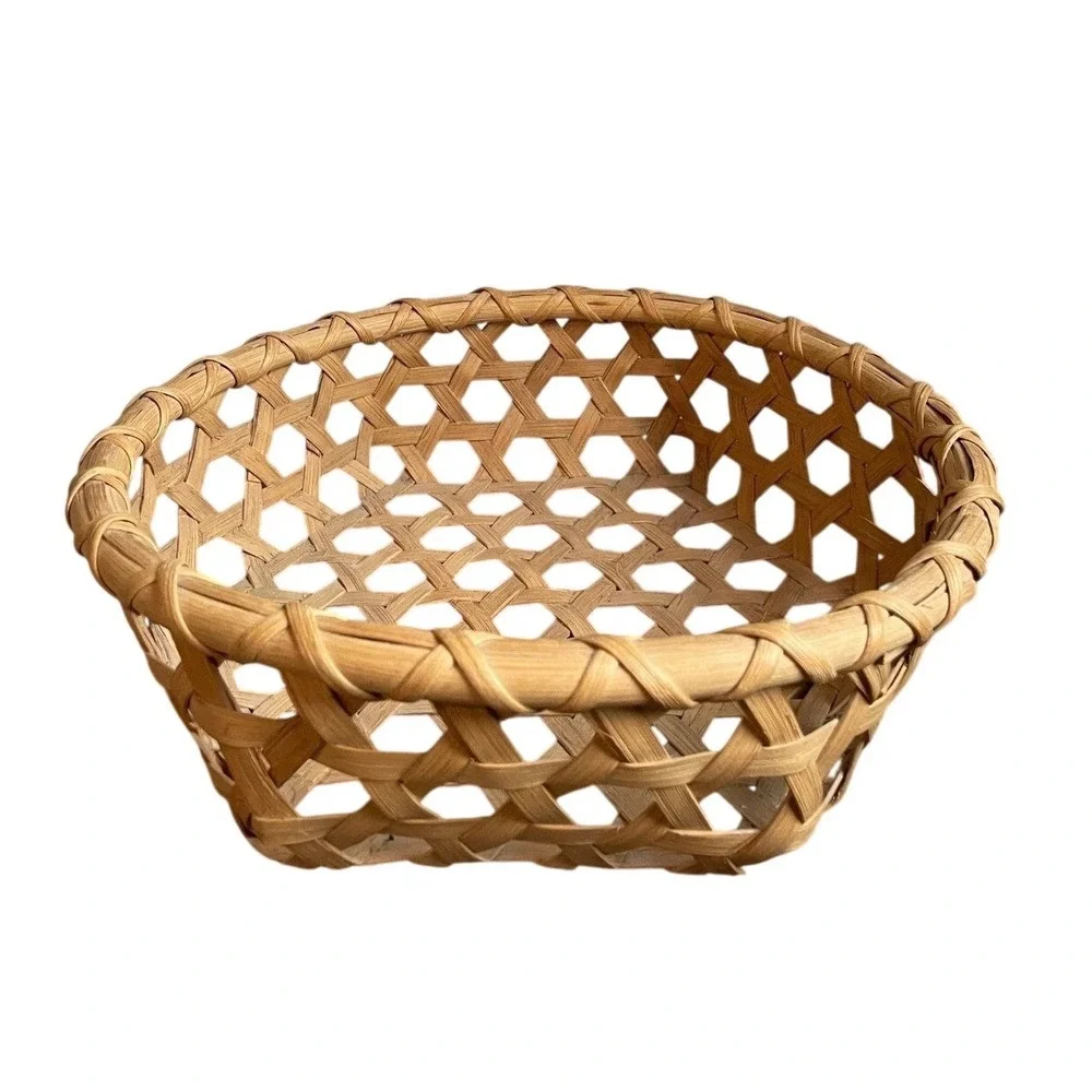 Shaker Cheese Splint Star Weave Round Basket Handwoven Geometric‎ Pattern 11in